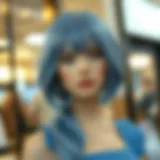 A stunning pastel blue wig styled elegantly