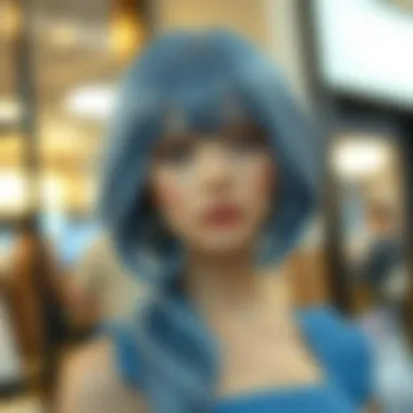 A stunning pastel blue wig styled elegantly