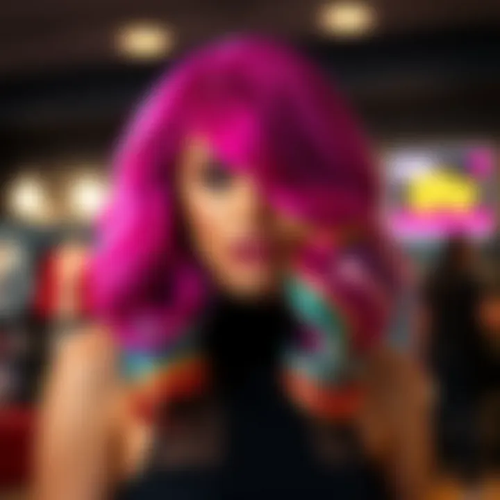 A well-maintained wavy synthetic wig showcasing vibrant colors.