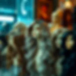 Diverse styles of wavy synthetic wigs displayed elegantly.