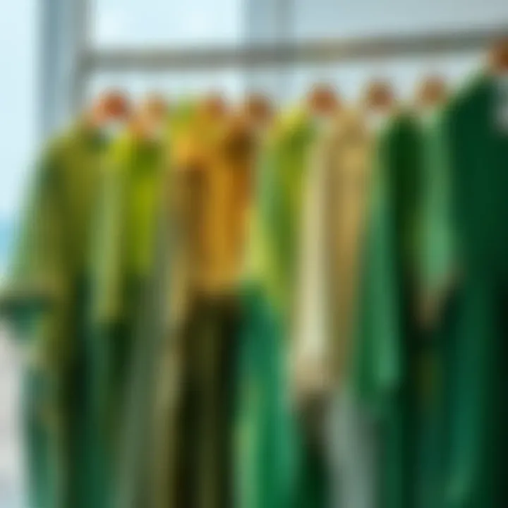 Diverse styles of green cover ups hanging gracefully on a clothing rack