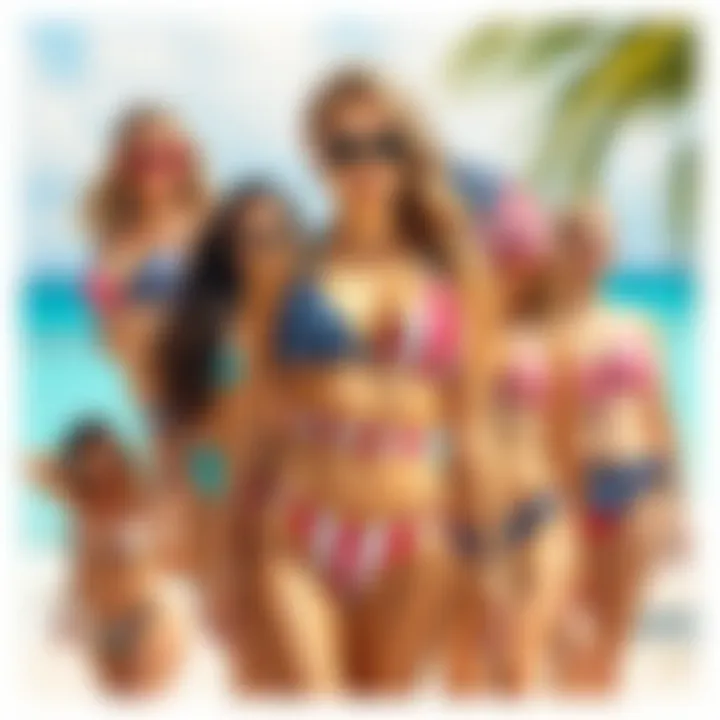 Collage showcasing various design styles of American flag tankinis