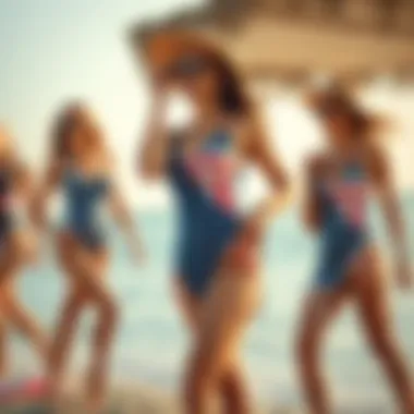 American Flag Tankinis at the Beach Stylish beach setting with individuals wearing American flag tankinis