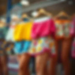 A range of plus size slip shorts displayed in vibrant colors and patterns.