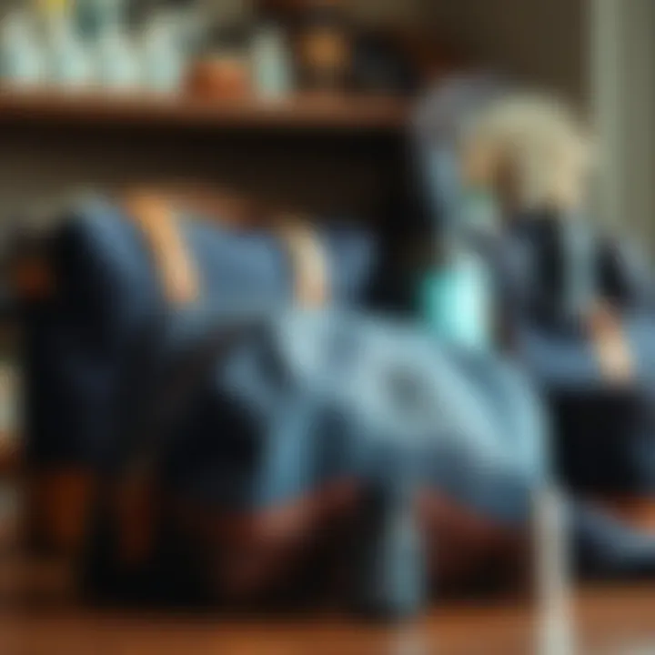 Trendy toiletry bag placed next to travel essentials.