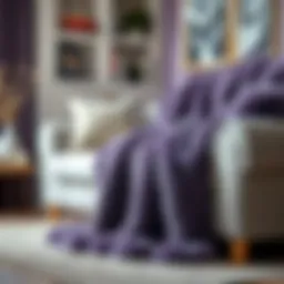 Luxurious faux fur purple blanket draped over a sofa