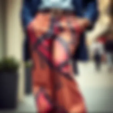 Close-up of a stylish individual showcasing a unique flare pant design