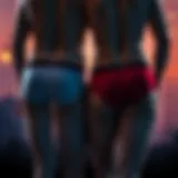 A playful display of matching couples underwear featuring humorous designs.