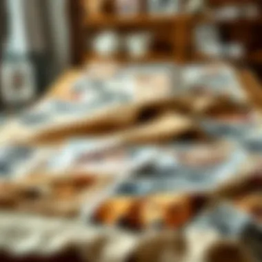 An artistic display of various funny photo blanket designs laid out on a table.