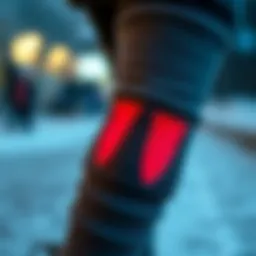 Close-up view of heated knee warmers showcasing their fabric texture and design features.