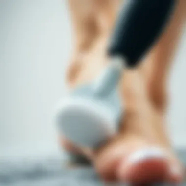 Close-up of a heel scrubber in use, emphasizing its effectiveness