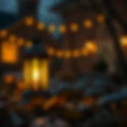 A creatively designed solar lantern illuminating a spooky Halloween scene