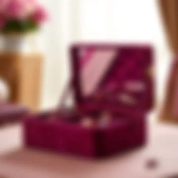 Luxurious velvet jewelry box with compartments