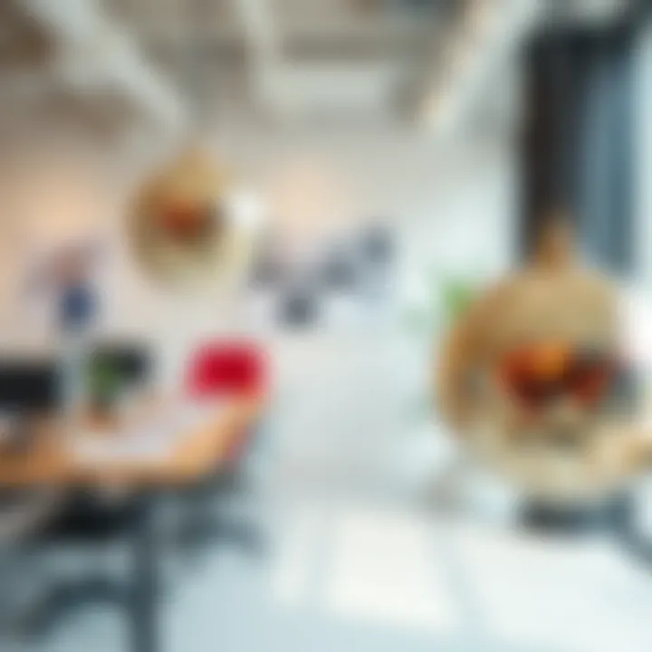 A close-up of mini disco balls in a chic office setting