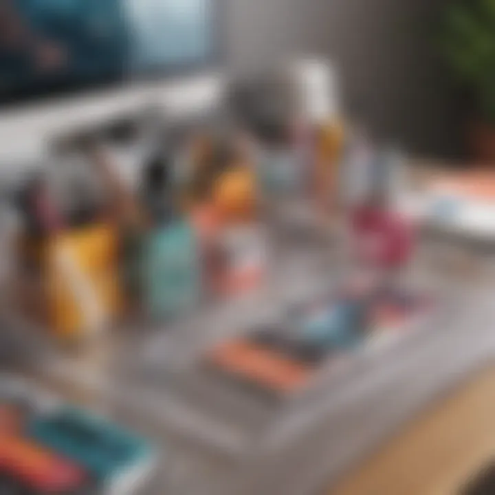 Colorful acrylic desk organizers arranged on a desk