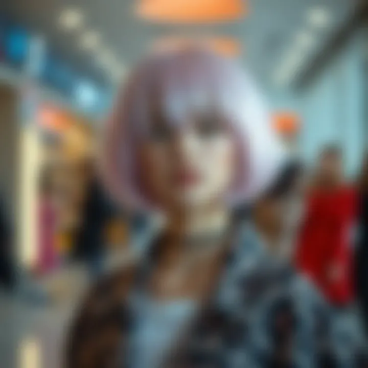 A model showcasing the versatility of styling pale pink wigs in a fashion setting