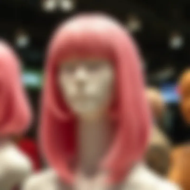 A stylish pale pink wig displayed on a mannequin