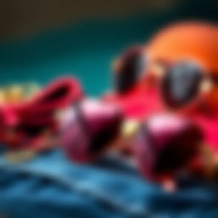 Close-up of heart-shaped sunglasses resting on a stylish outfit