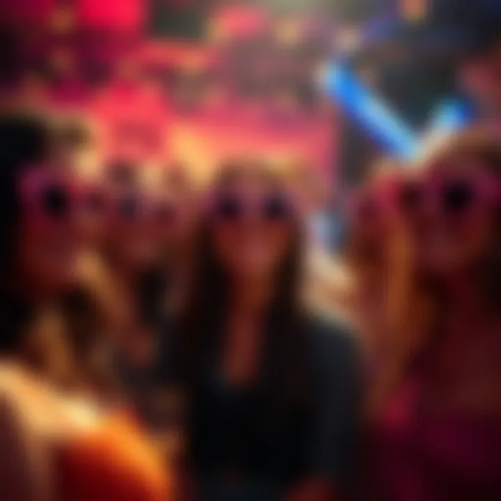 Group of friends wearing heart sunglasses at a party