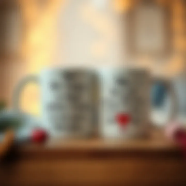 Artistic representation of Mr and Mrs mugs featuring sentimental quotes.