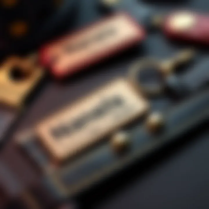 Close-up of unique materials used in personalized name tags, showcasing texture and quality