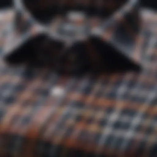 A close-up of a plaid shirt showcasing intricate fabric patterns and textures