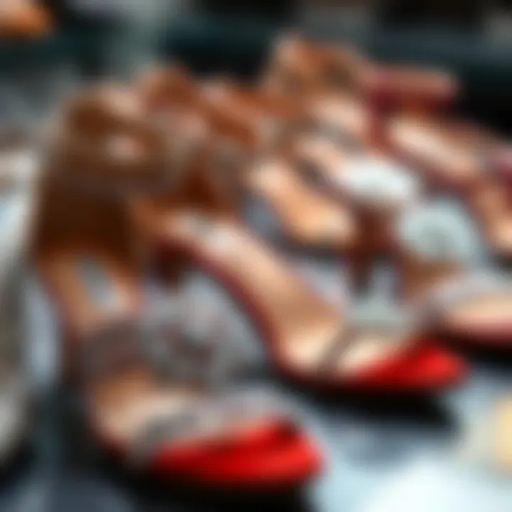 A collection of rhinestone kitten heel sandals in various designs