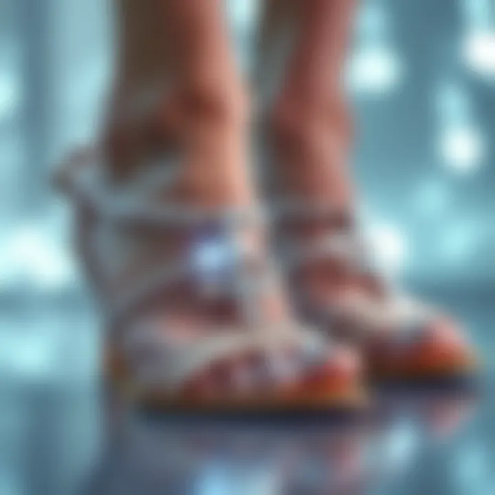 Close-up of rhinestones sparkling on fashionable sandals