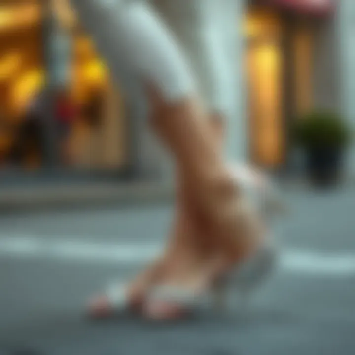 Fashionable outfit complemented by rhinestone kitten heel sandals