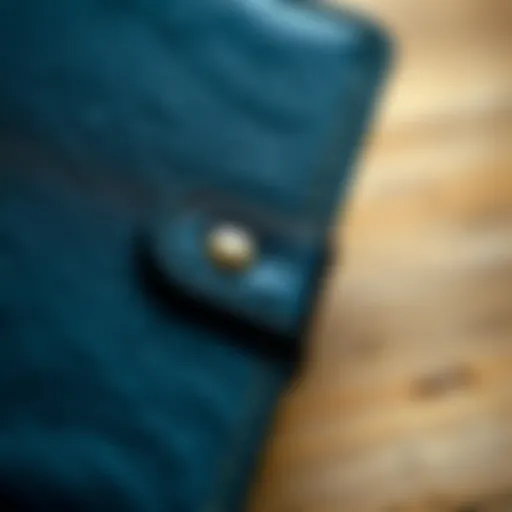 A close-up view of a slim passport cover showcasing its texture and stitching.