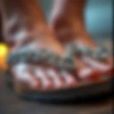 Elegant close-up of strappy thong sandals showcasing intricate design