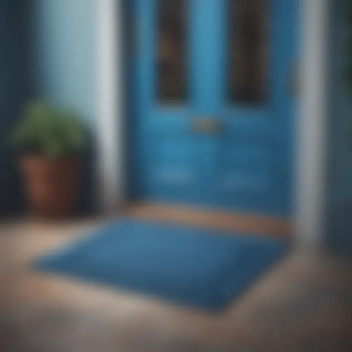 Stylish blue door mat complementing modern home entrance