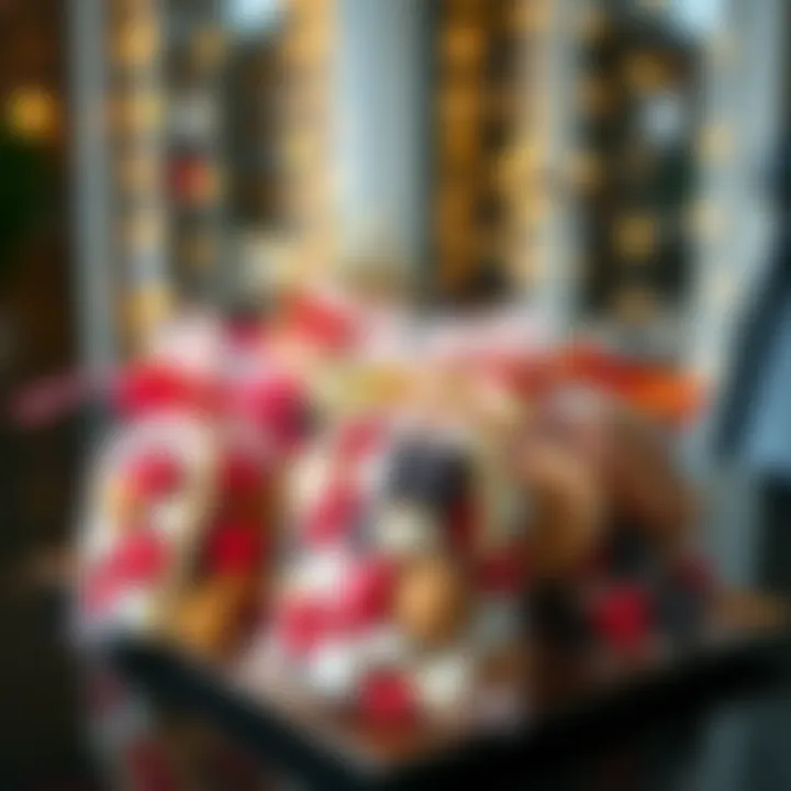Stylish presentation of mesh bags filled with assorted party treats and gifts.