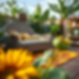 Elegant sunflower outdoor rug enhancing garden aesthetics