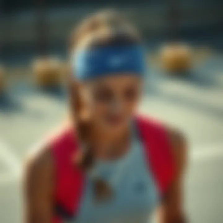 A stylish tennis sweat band showcased as part of fashionable athletic wear.