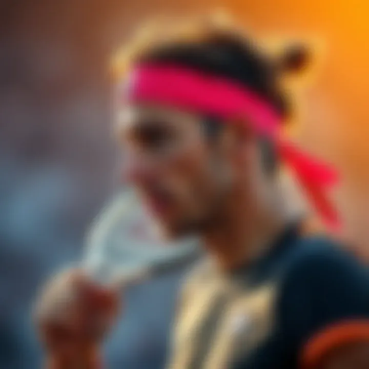 A player using a sweat band during an intense match on the court.