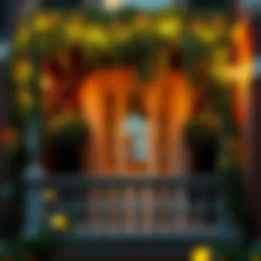 Charming balcony decorated with artificial ivy and warm lighting