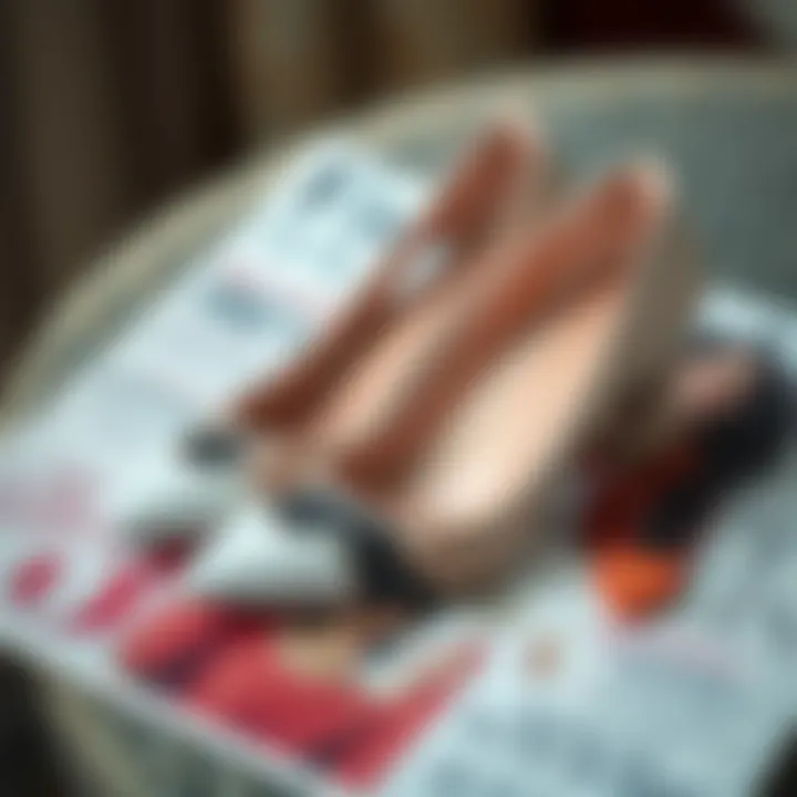 A pair of budget-friendly heels on a fashion magazine