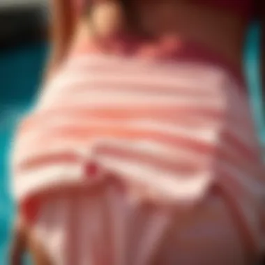 Close-up of fabric texture in a ruched swimsuit