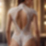 Elegant open back thong bodysuit showcasing intricate lace details