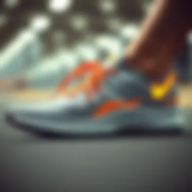 Close-up of advanced technology used in laceless running shoes