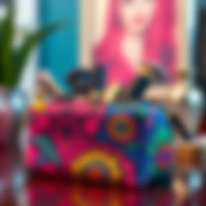 Stylish fabric makeup case with vibrant colors and patterns