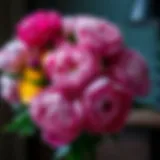 A beautifully arranged silk flower peony bouquet showcasing vibrant colors