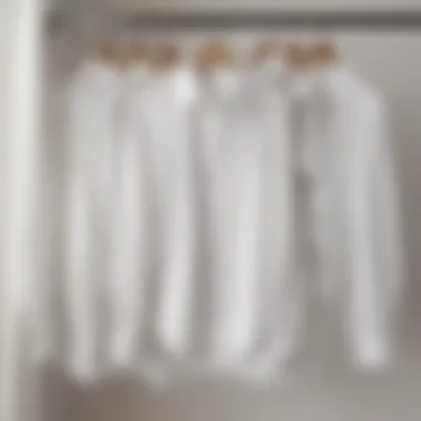 A beautifully arranged wardrobe displaying various styles of white chiffon shirts