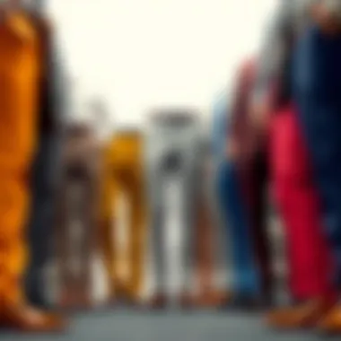 Diverse collection of straight leg suit pants in various colors and patterns