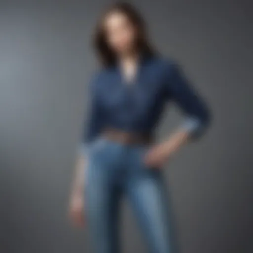 Elegant display of high-waisted jeans styled with a chic blouse