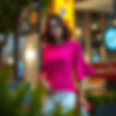 A modern interpretation of a bell sleeve t-shirt in a vibrant color