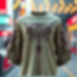 A vintage bell sleeve t-shirt showcasing intricate designs