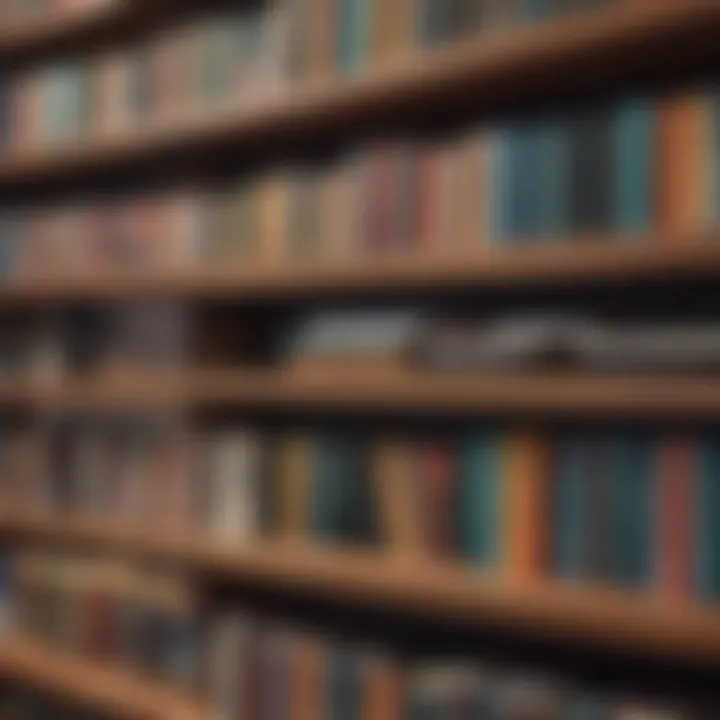 Close-up of unique materials used in single row bookshelves