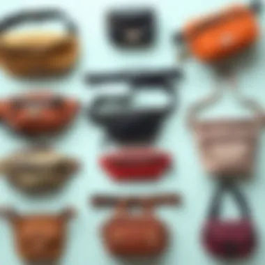 Different design variations of leg belt bags arranged aesthetically.